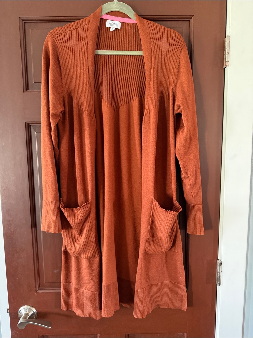 Eleven Eleven Open-Front Long Cardigan - Rust Orange